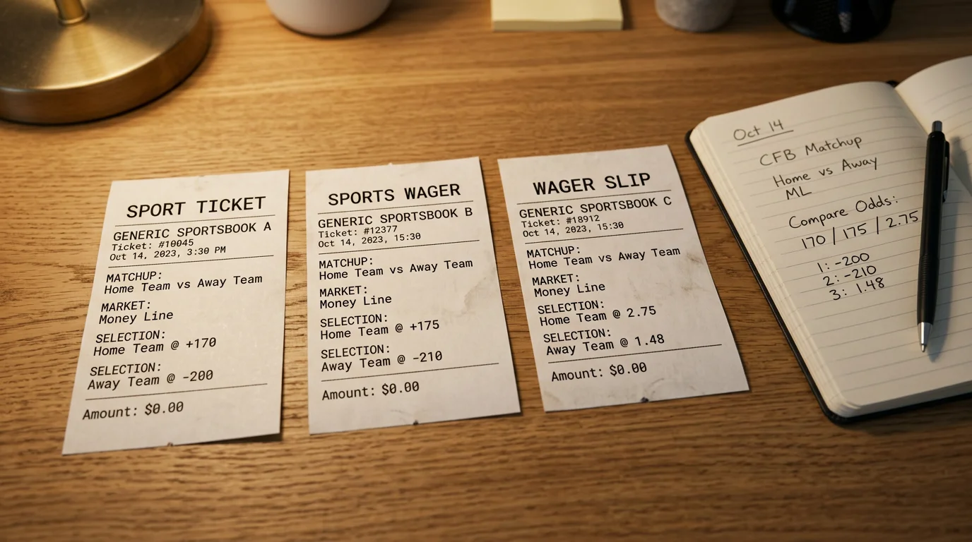 Pantallas de varias casas DGOJ comparando cuotas y spreads del mismo partido NCAAF lado a lado